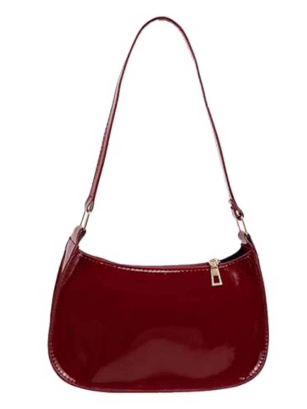 Small Faux Leather Crescent Shoulder Bag Women Zipper Handbag